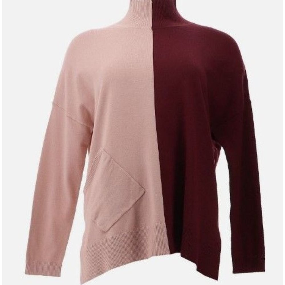 WynneLayers Colorblocked SoftKNIT Mock Neck Top 770-316 Burgandy Large